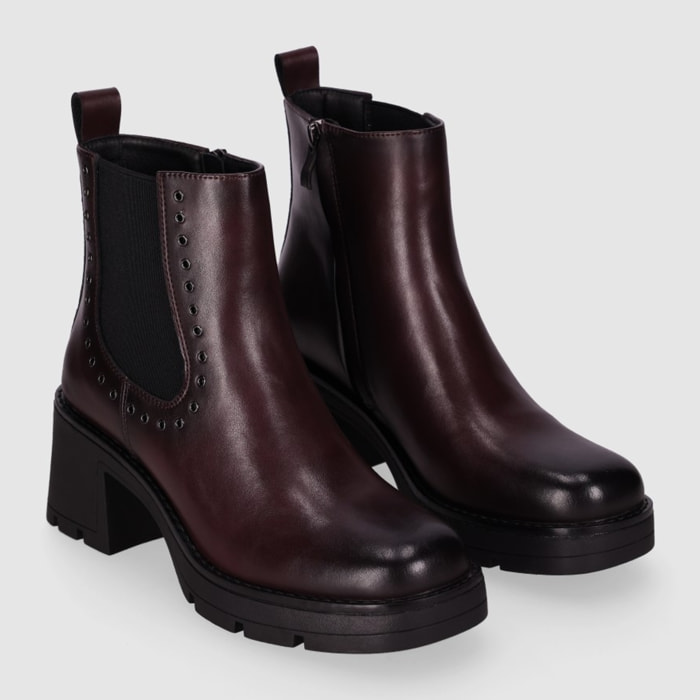 Botines de Piel - Vino - Tacón: 5 cm