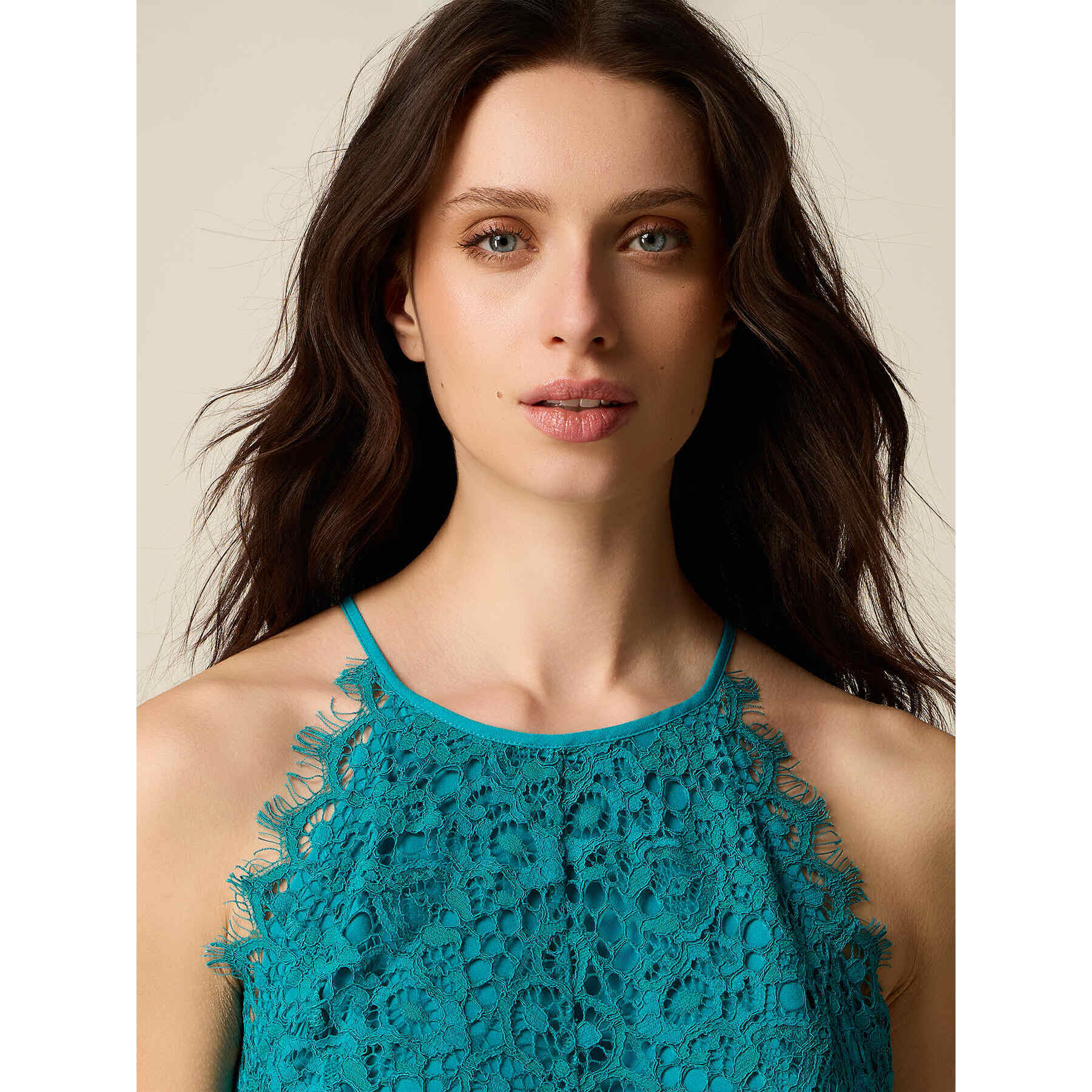 Oltre - Vestido flare midi de encaje - Petrol Blue