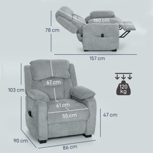 Sillón Relax Reclinable Eléctrico con Motor Silencioso, Sillón Reclinable de Terciopelo con Mando con 2 Posiciones de Memoria, Reposapiés, Reposacabezas, Puerto USB, Bolsillos, Gris Claro