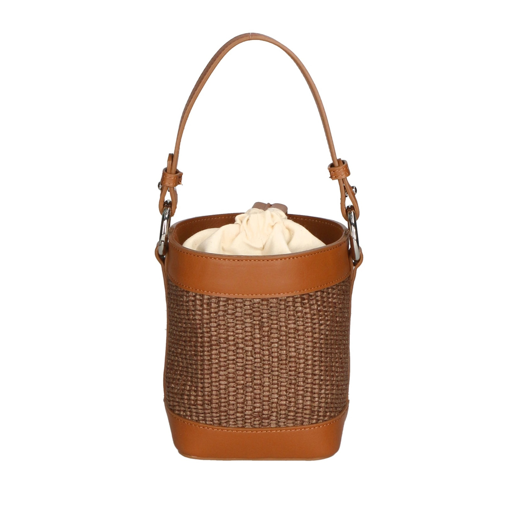 Borsa a secchiello da donna - Modello False - Misto pelle e tessuto - 16.0 x 13.0 x 10.0 cm