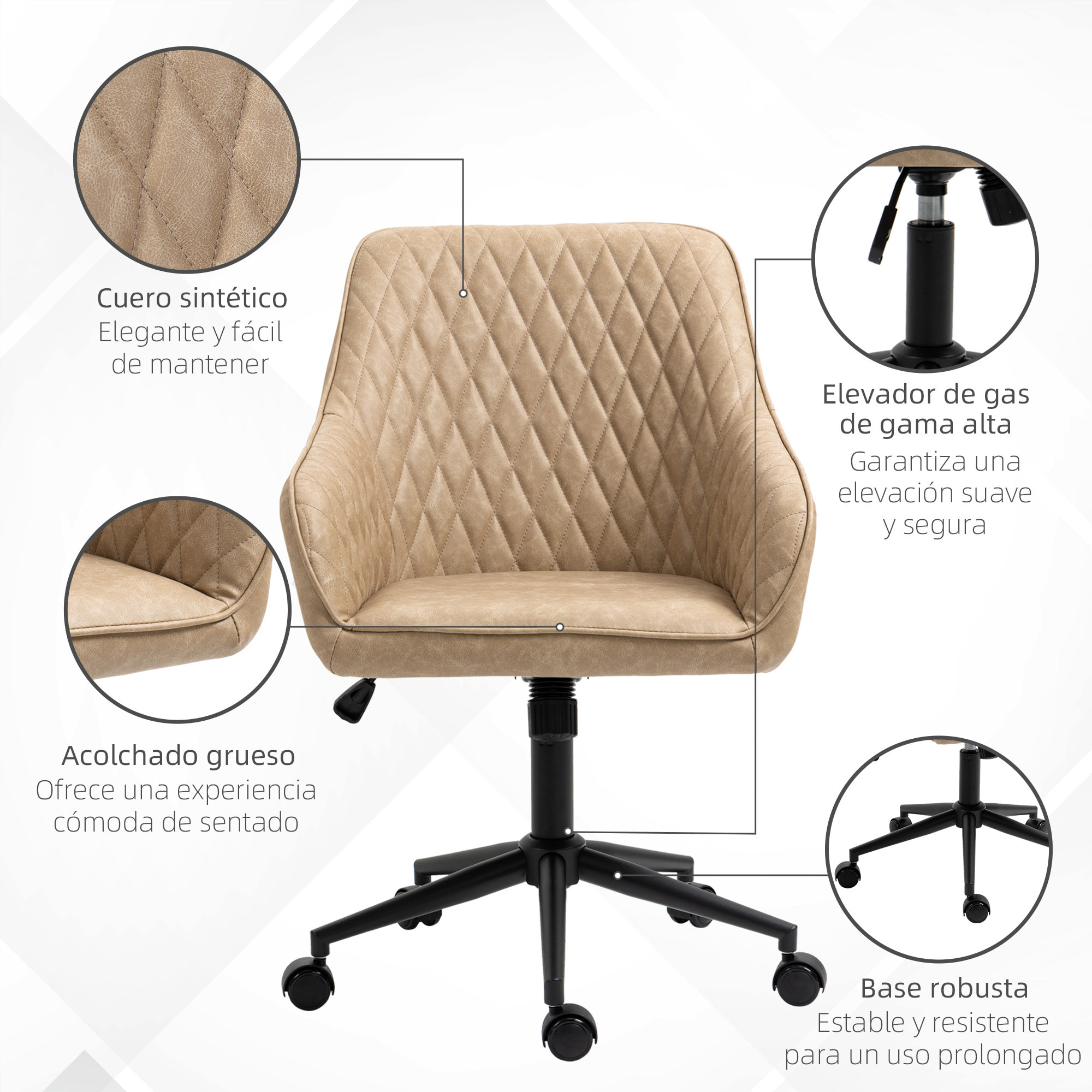 Silla de Oficina Ergonómica Silla de Escritorio Giratoria de Cuero PU con Altura Ajustable y Función de Inclinación para Salón Dormitorio Estudio 59x60x90-100 cm Marrón