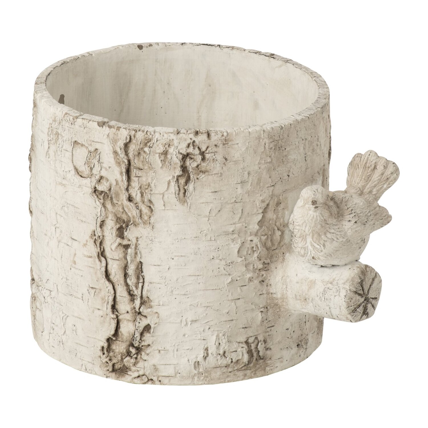 J-Line Cache-pot oiseau - ciment - blanc cassé - medium