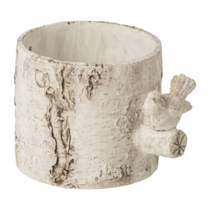 J-Line Cache-pot oiseau - ciment - blanc cassé - medium
