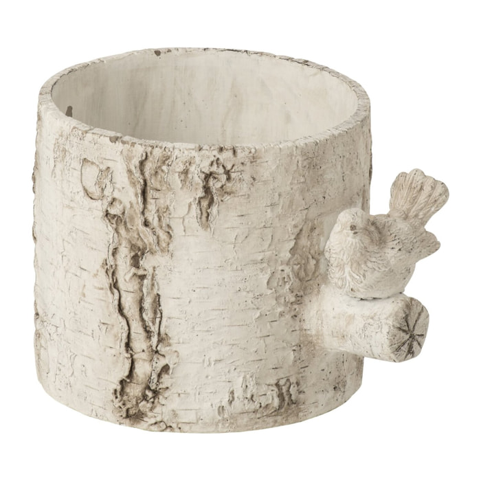 J-Line Cache-pot oiseau - ciment - blanc cassé - medium