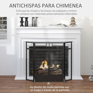 Salvachispas Plegable Pantalla Protectora de Chimenea de 3 Paneles con Doble Puerta y Pies Adicionales 120x11,5x79 cm Estructura de Metal Negro