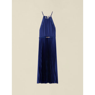 Oltre - Vestido midi de satén plisado - Azul