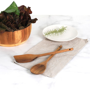 Ensemble Cuillère et Spatule - HOME DECO FACTORY - Acacia - Marron