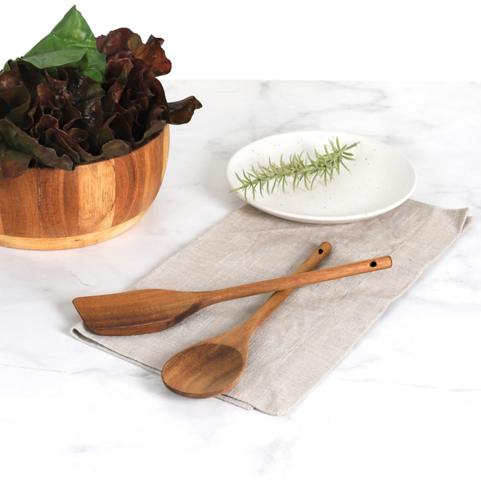 Ensemble Cuillère et Spatule - HOME DECO FACTORY - Acacia - Marron