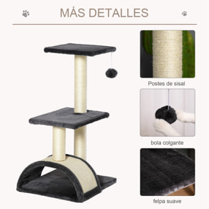 Rascador para Gatos Altura 72 cm Árbol para Gatos Torre de Escalada con Postes de Sisal Tablero para Rascar Plataformas y Bola Colgante Gris Carbón