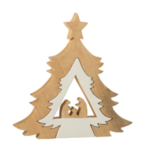 J-Line décoration Crèche Dans Arbre + Etoile - bois - blanc/naturel