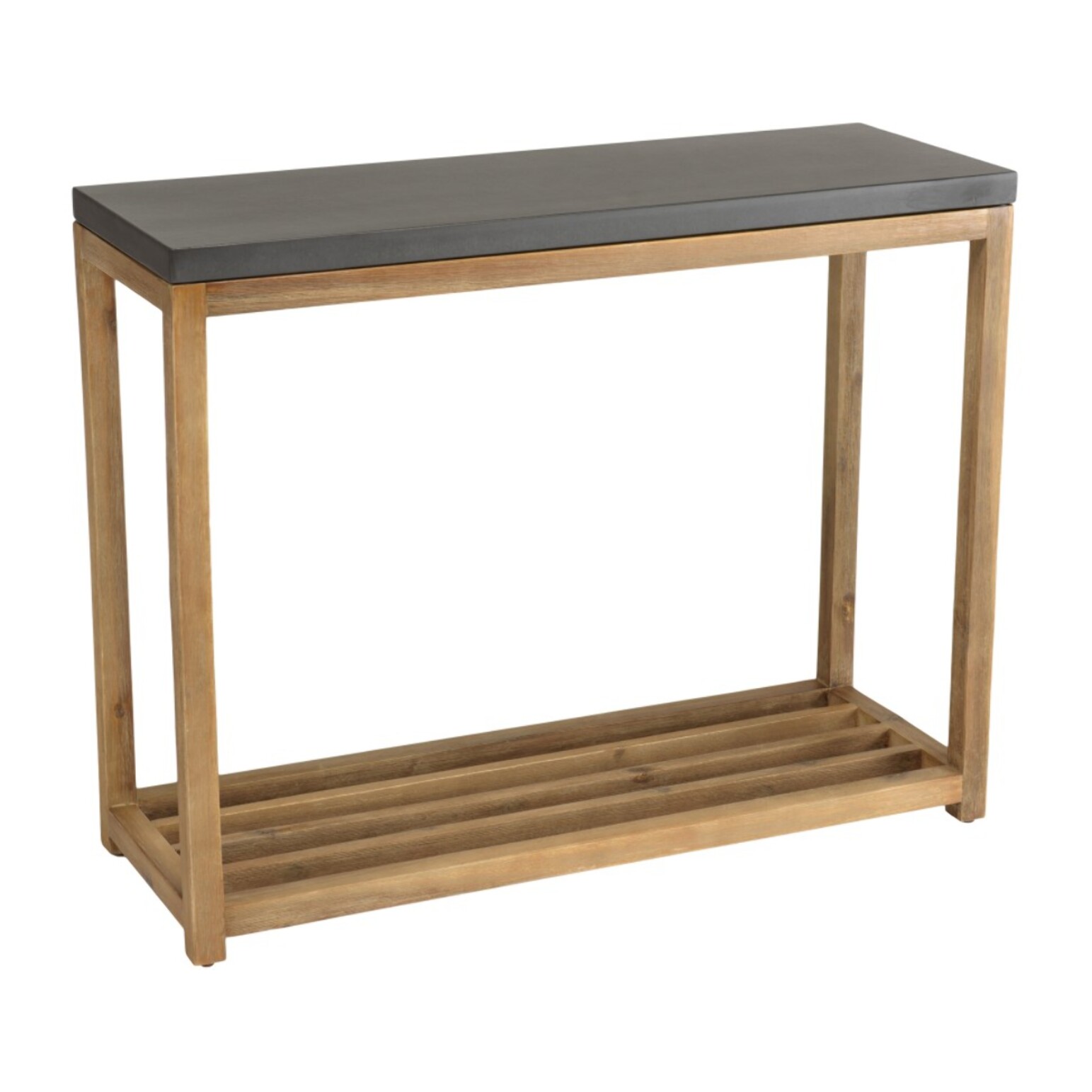 HECTOR - Console rect. GM double plateau effet béton foncé et acacia