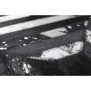 Pouf Spark in pelle con trama a rombi argento