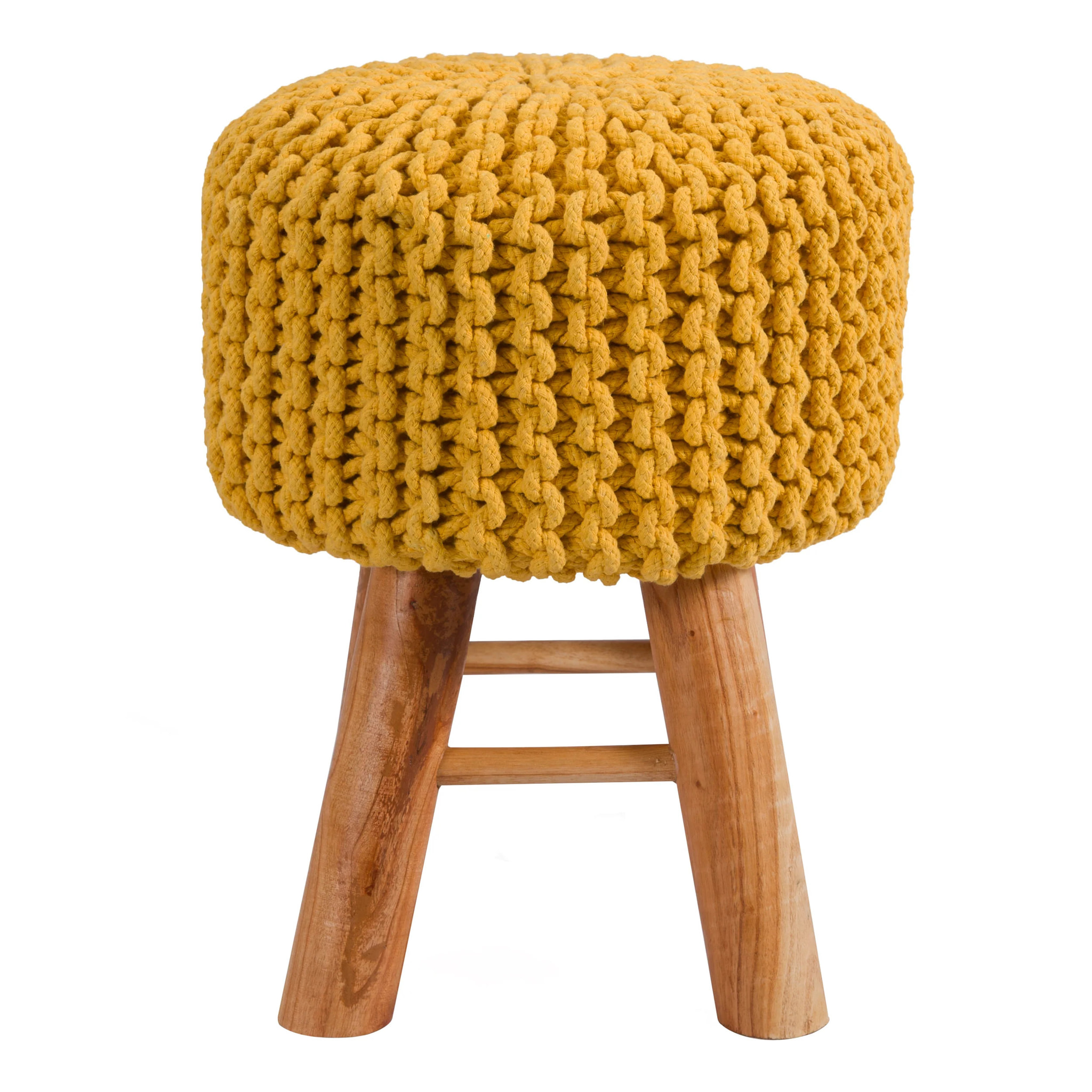 Petit tabouret tricot en coton jaune moutarde - Lisa