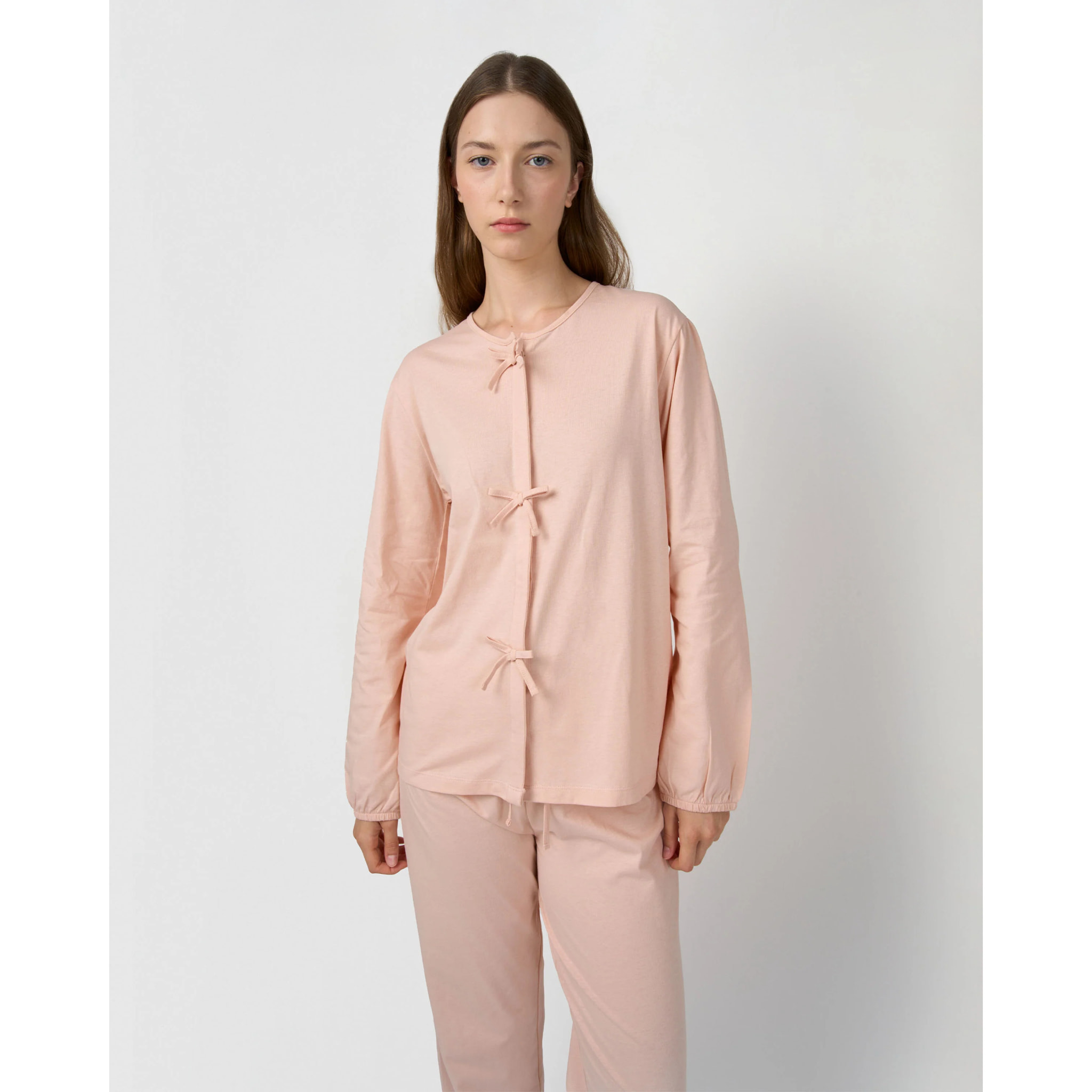 Pijama largo de algodón lazo rosa