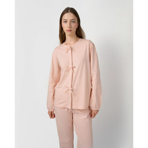 Pijama largo de algodón lazo rosa