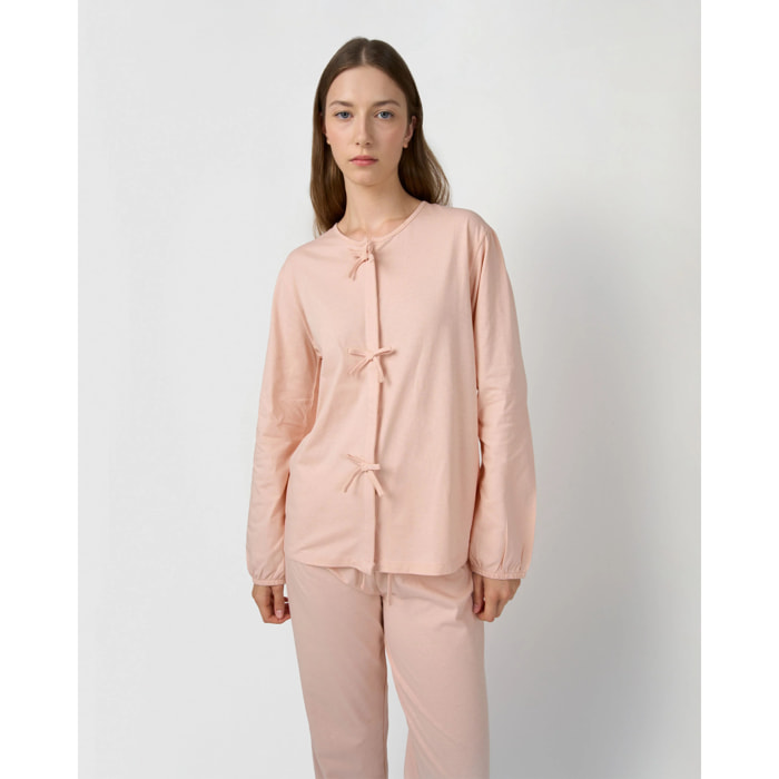 Pijama largo de algodón lazo rosa