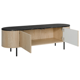 Sansa - meuble tv 139 cm - 2 portes - plateau effet marbre - Bois / Noir