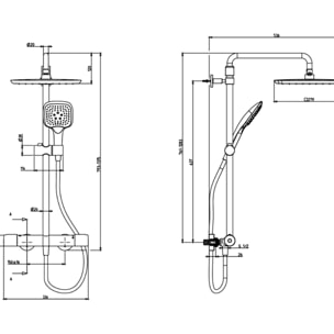 Colonne de douche thermostatique Emma chromé + tablette de douche