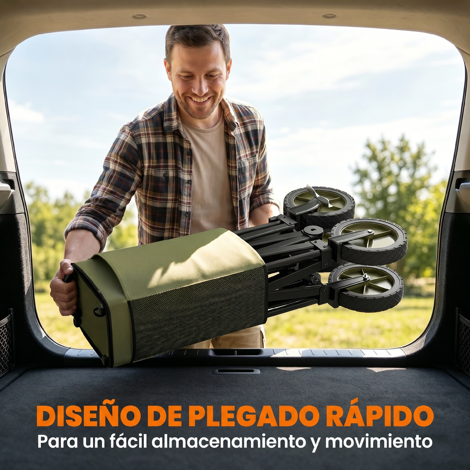 Carro Plegable de Jardín con Ruedas Carro para Playa con Mango Telescópico Tablero Plegable 5 Bolsas Marco de Acero Carga 100 kg para Compra Patio 108x55x93 cm Verde