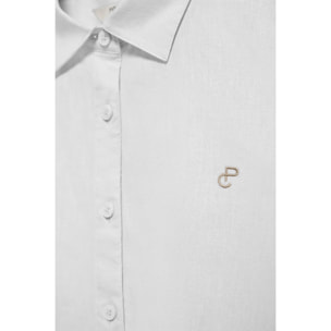 Camisa blanca loose fit de lino y algodón con monograma bordado