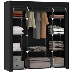 HOMCOM Armario de Tela, Armario Ropero con Barra para Colgar, 10 Estantes Abiertos, Cremallera, Cubierta y Marco Acero, Fácil Montaje para Dormitorio, Espacio Pequeño, Vestidor, 150x43x162,5 cm, Negro