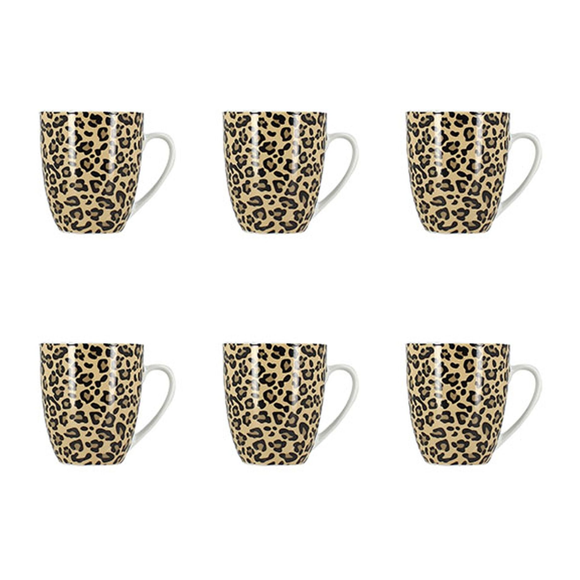 Lot de 6 mugs 35cl en porcelaine beige à motif léopard ANIMALS