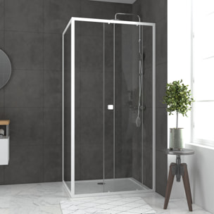 Pack porte de douche Coulissante blanc 100X185 cm + paroi de retour 80cm + receveur à poser - WHITY
