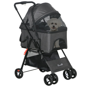 Poussette pour chien 3 en 1 - poussette buggy, panier de transport, panier voiture - acier noir Oxford gris