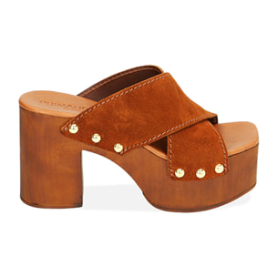 Sandalias color coñac de ante, tacón de 9 cm