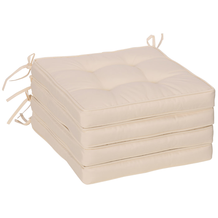 Conjunto de Cojines para Sillas de Comedor 42x42x5 cm Juego de 4 Piezas Cojines para Sillas de Jardín Impermeable con 2 Amarres de Fijación Crema