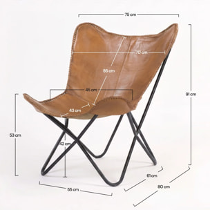 Fauteuil papillon en cuir de buffle marron - Octave