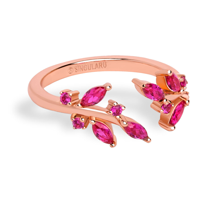 Anillo Buganvilla Raspberry Plata Baño Oro Rosa
