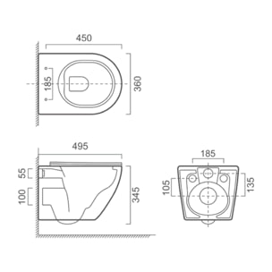 Inodoro suspendido | WC de ceramica | Blanco Mate |WC con Tapa amortiguada | Salida a pared | Sistema rimless | Alday
