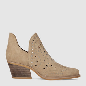 Botines de Serraje - Piedra - Tacón: 6 cm