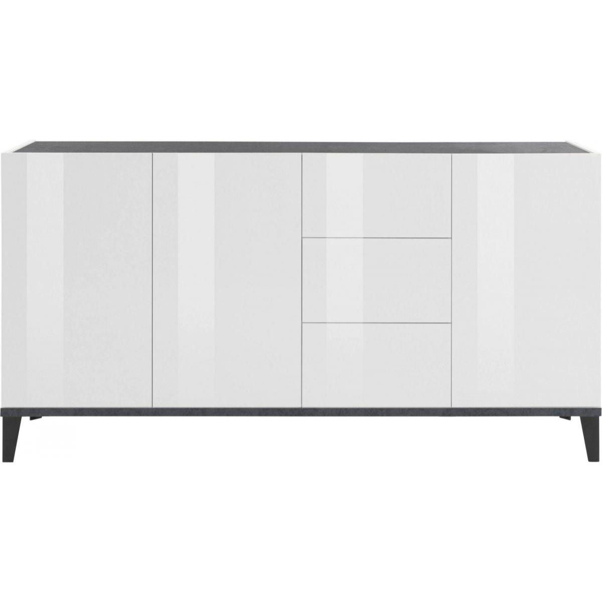 Credenza moderna a 3 ante e 3 cassetti, Made in Italy, Madia da cucina rialzata, Buffet di design da soggiorno, Cm 160x40h82, Bianco lucido e Ardesia