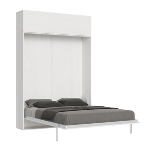 Cama abatible 160 vertical Kentaro con módulo a pared superior Fresno Blanco