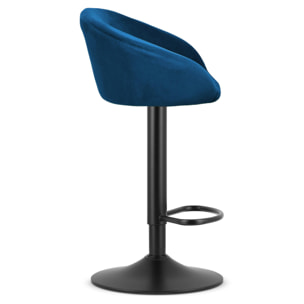 Sgabello da bar East in velluto blu notte con base nera