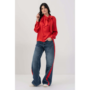 Kocca - Blusa elegante con fiocco al collo Donna, Tinta unita, Girocollo