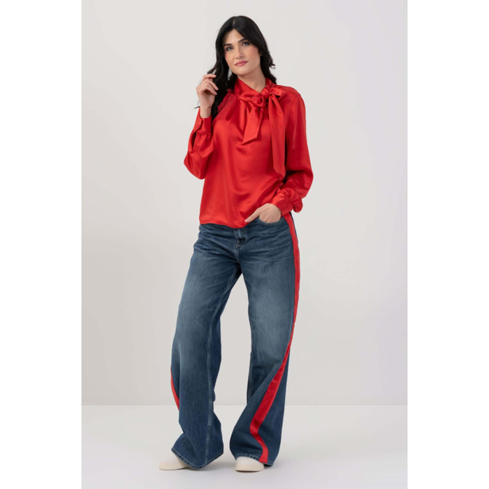 Kocca - Blusa elegante con fiocco al collo Donna, Tinta unita, Girocollo