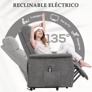 Sillón Relax Reclinable Eléctrico Sillón Levanta Personas con Mando a Distancia y Bolsillo Lateral Sillón Elevador para Salón Dormitorio Gris