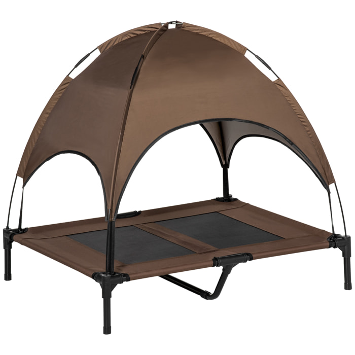 Cama Elevada para Mascotas Portátil con Toldo Extraíble Tela Transpirable al Aire Libre para Interior y Exterior 92x76x90 cm Café