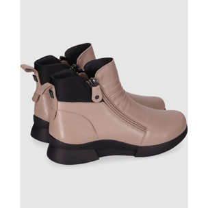 Botines de Piel - Taupe - Tacón: Bajo