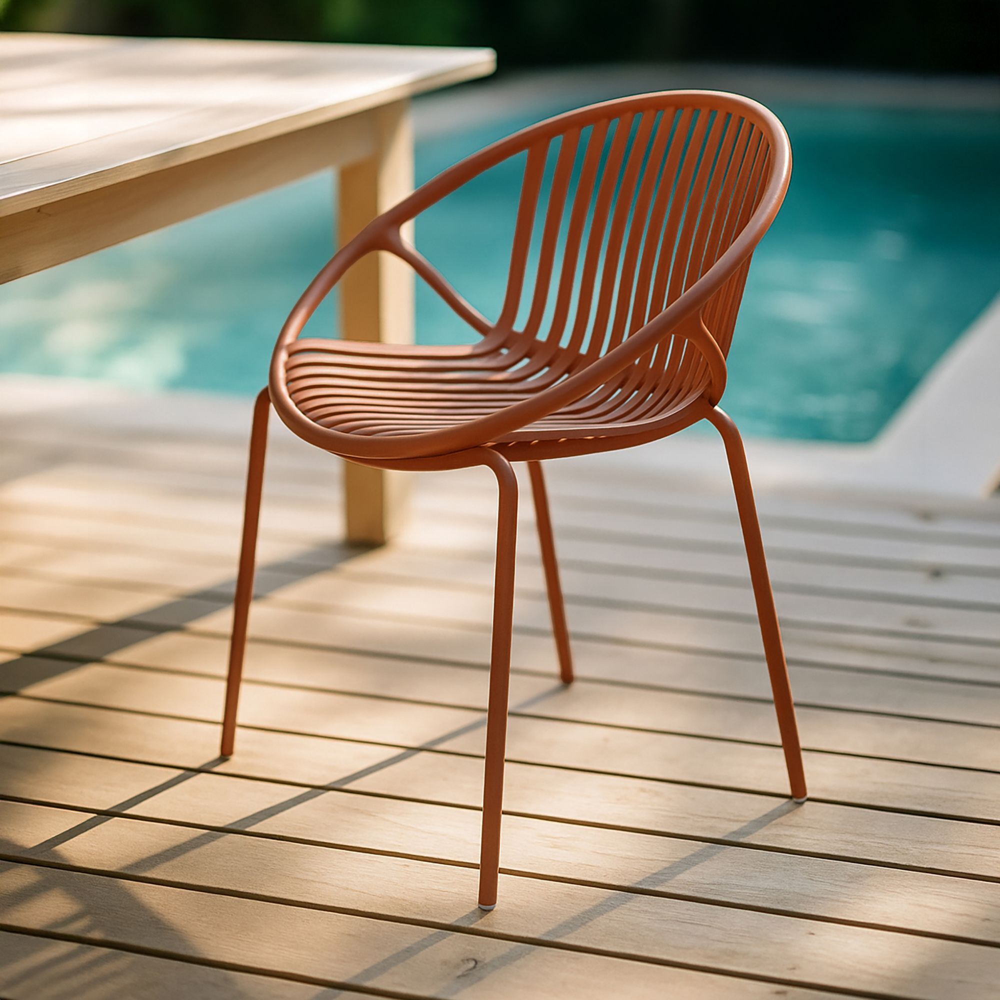 Lot de 4 fauteuils de table extérieur brique en polypropylène et métal CALYPSO