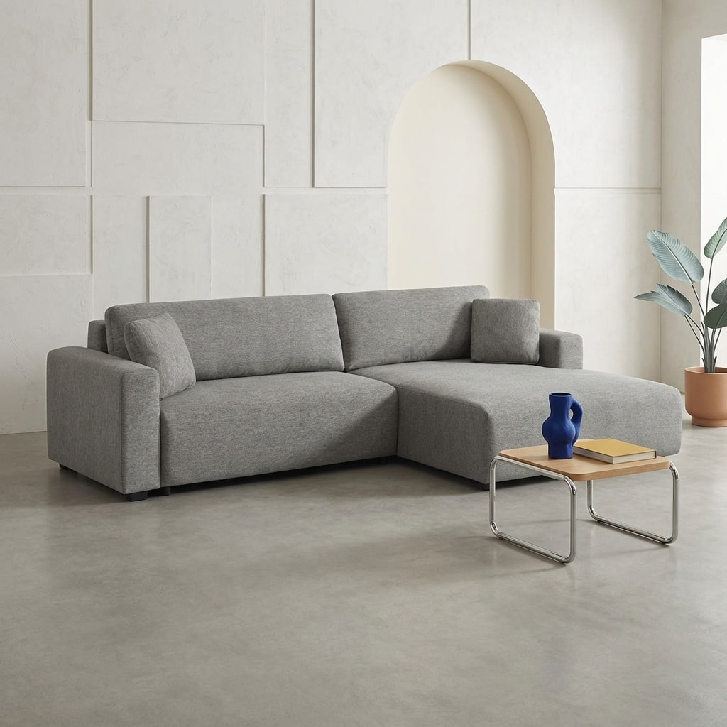 Canapé d'angle droit convertible 3 places tissu avec coffre WIDE