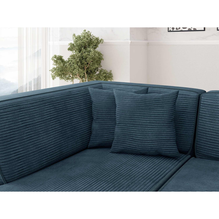 Duchamp - canapé d'angle droit 5 places - en velours côtelé - Bleu Ardoise