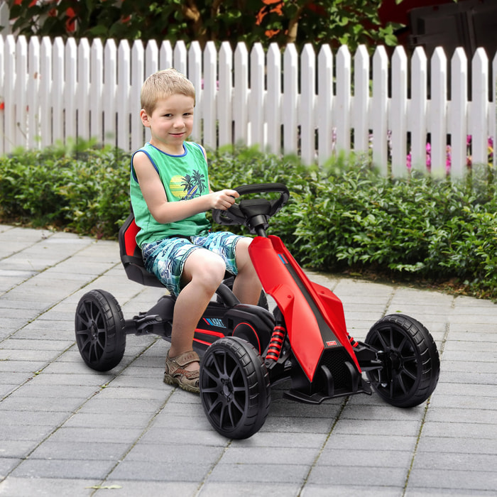 Kart Pedales Go Kart a Pedales para Niños de 3-8 Años con Asiento Ajustable en 4 Posiciones Freno de Mano y Ruedas de EVA Carga 30 kg Rojo