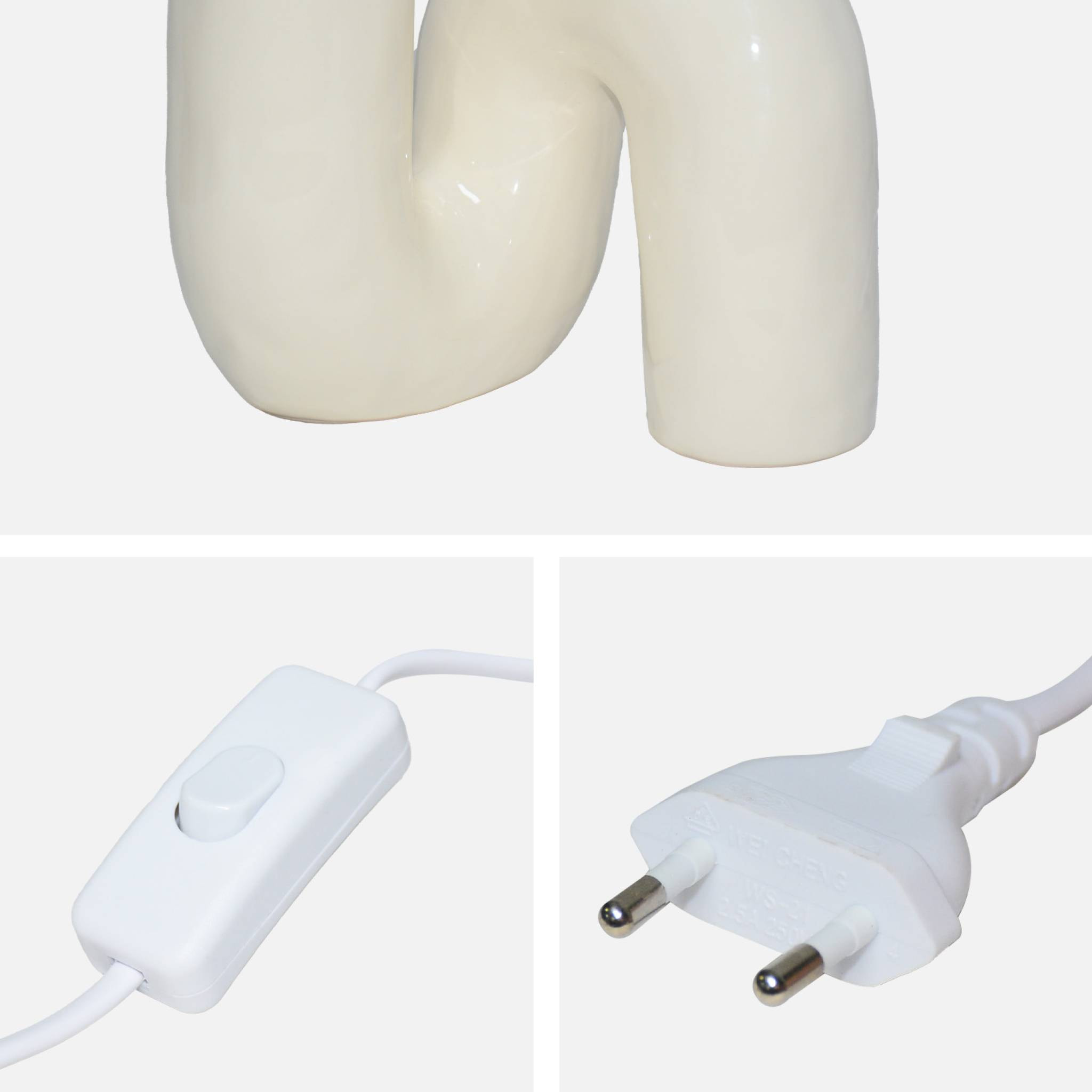 Lampe de table organique céramique vernis crème. globe en verre H 45cm - Elma