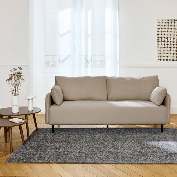 Canapé 3 places au tissu beige déperlant avec pieds en métal noir