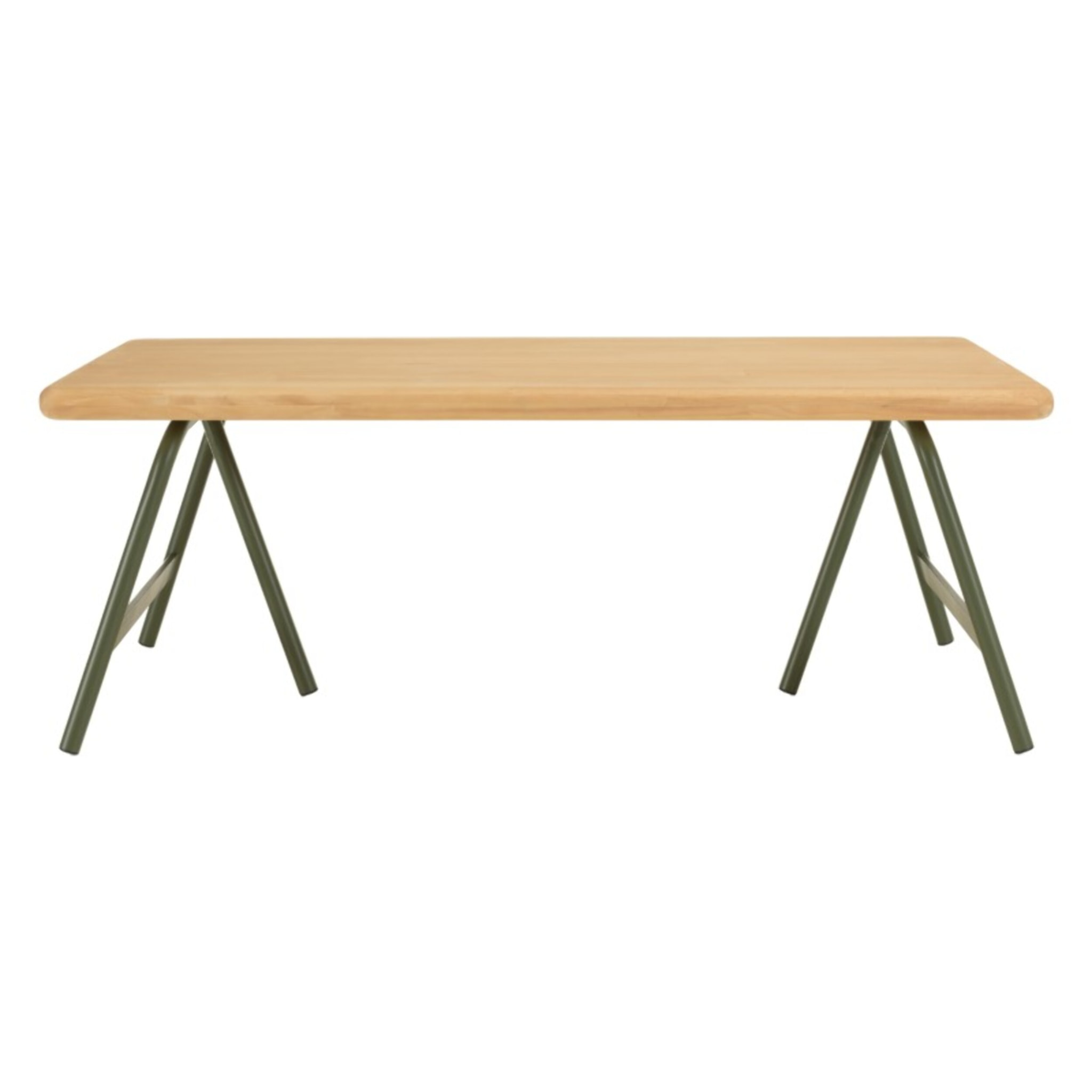 HELENA - Table basse plateau en pin et pieds tréteaux en métal vert