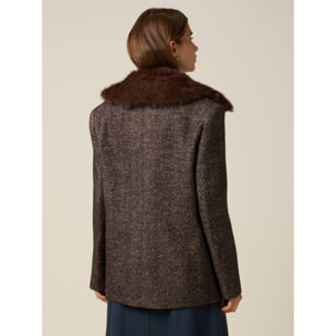 Oltre - Cappotto corto misto lana con collo removibile - Marrone